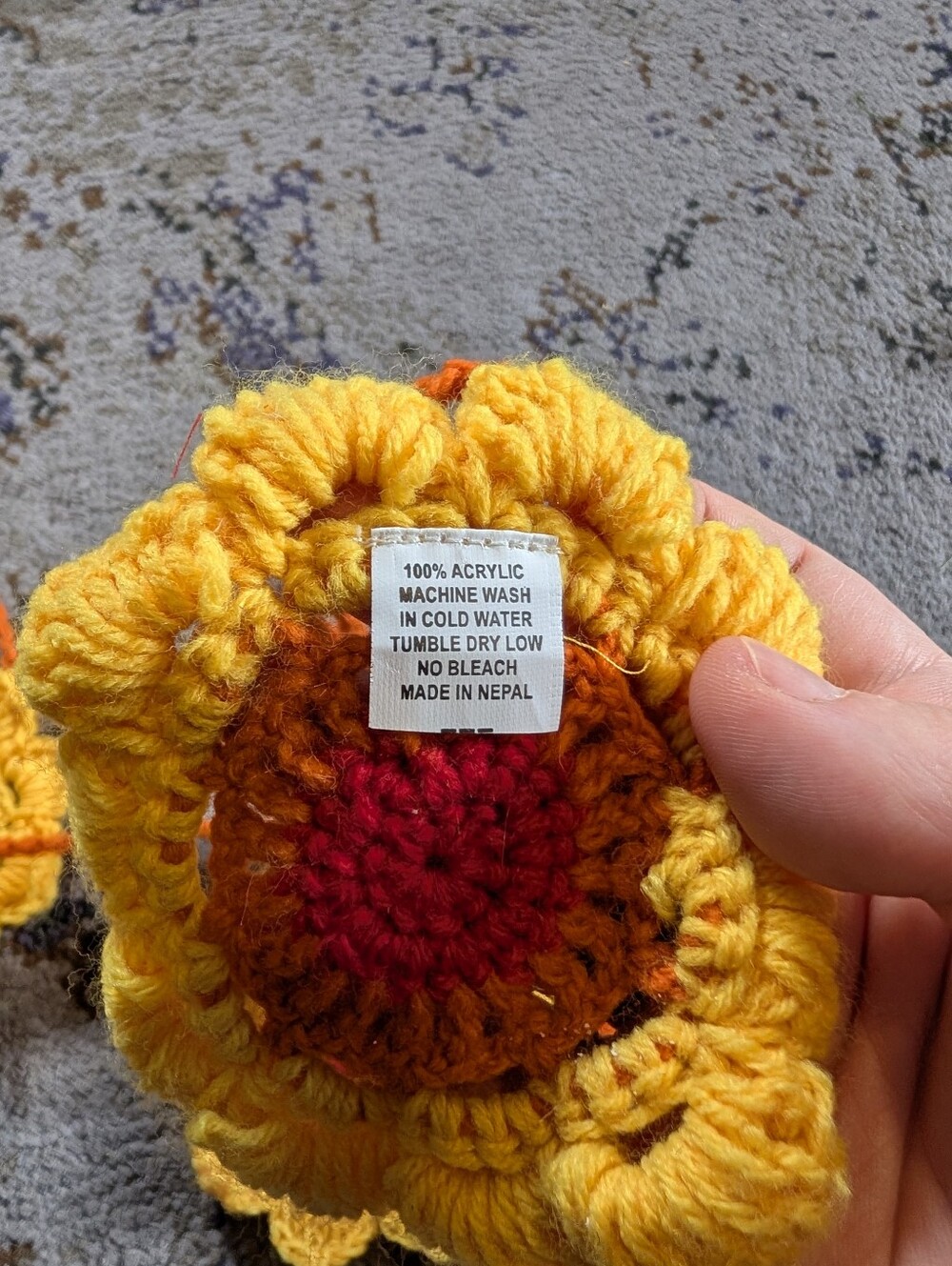 Crocheted Sunflower Garland Yellow Orange Red 11'6" Cottagecore Whimsical - Picture 3 of 3
